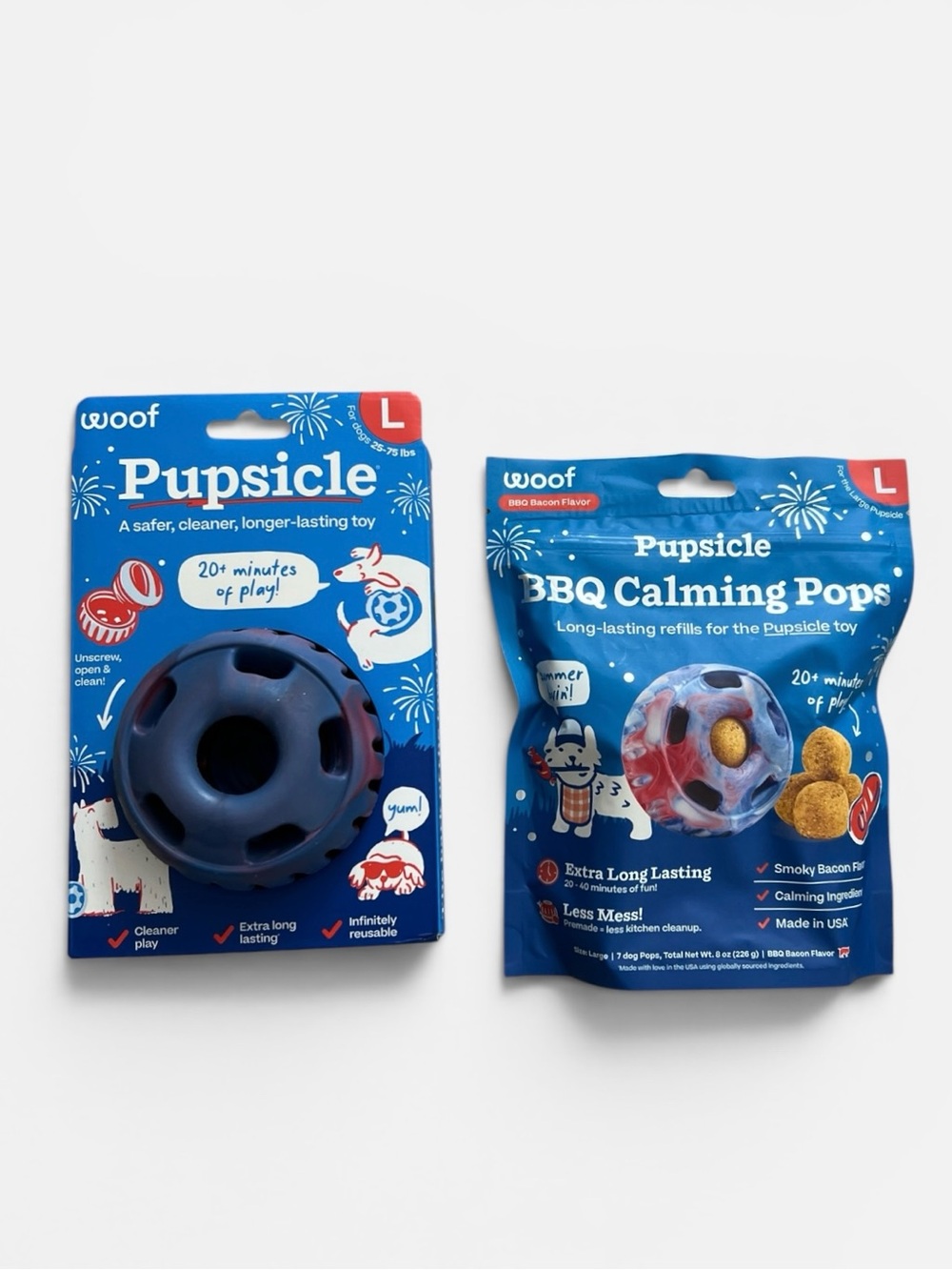 WOOF Pupsicle Treat-Dispensing Dog Toy & Refill Pops, BBQ Calming Bundle-Large